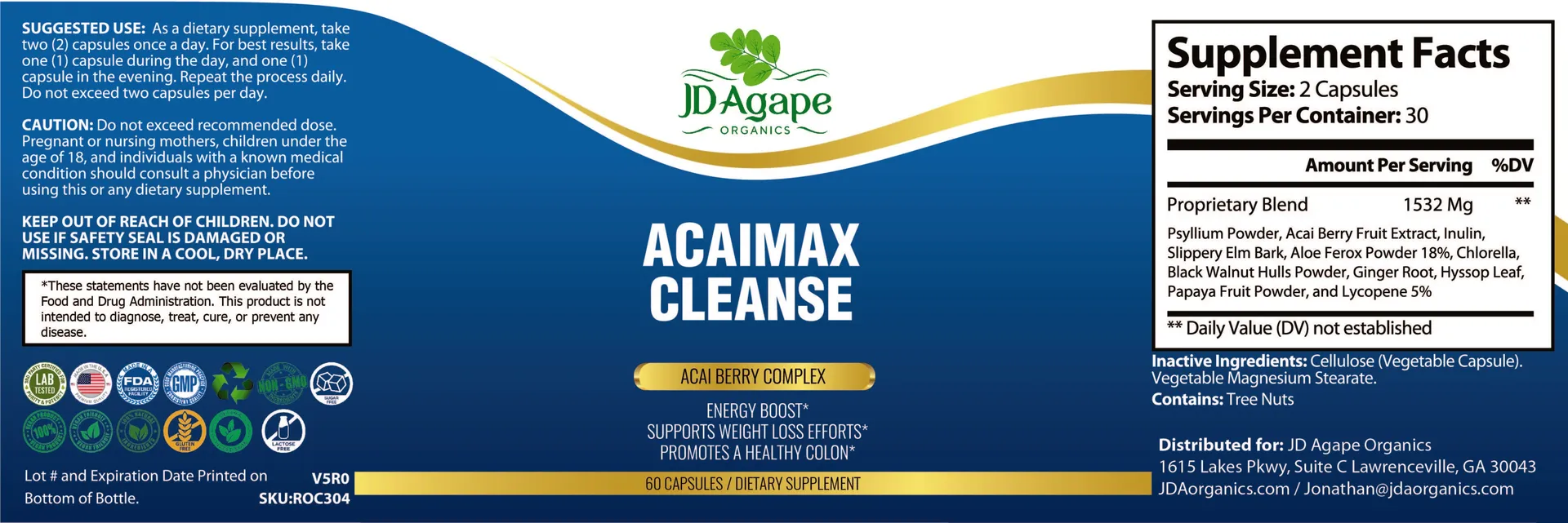 Acaimax Cleanse supplement label