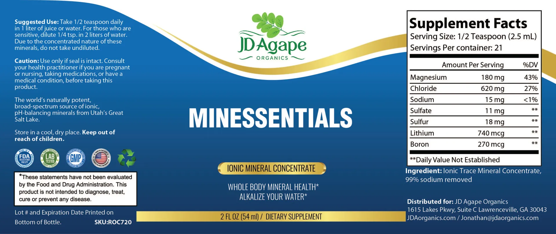 Minessentials supplement label