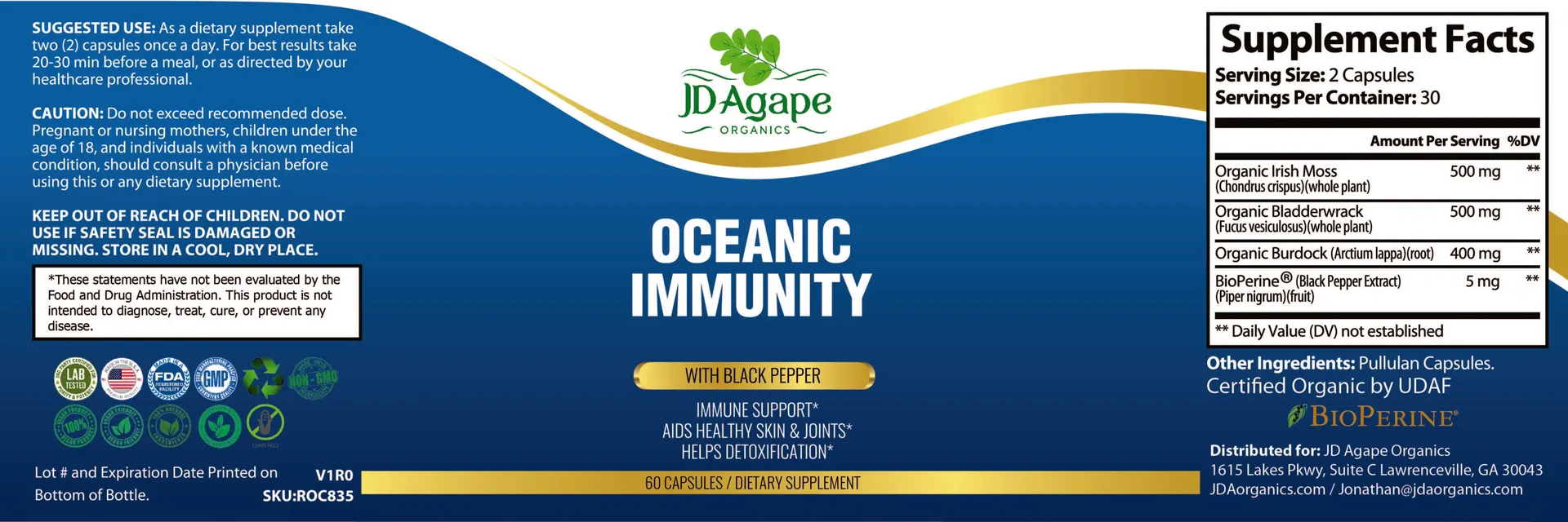 Oceanic Immunity supplement label
