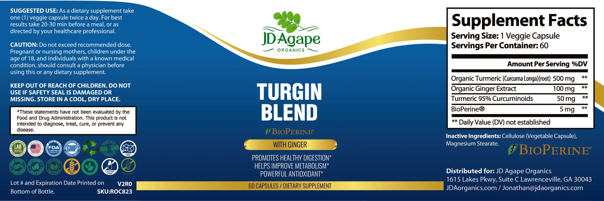 Turgin Blend supplement label